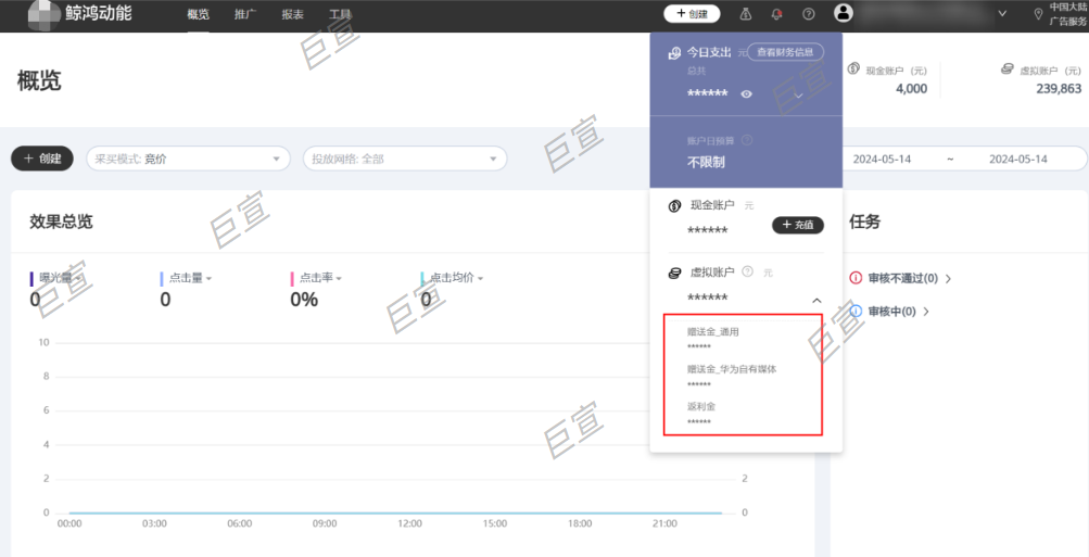 华为广告账户直客账户与子客账户首页-账户余额概览 华为广告账户直客账户与子客账户首页-账户余额概览